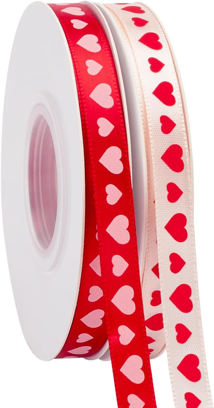 Valentine’s Day Ribbon, 100 Yards 1 Inches Heart Satin Ribbon for Valentine's Day Craft, Gift Wrapping, Home Decor, Red (Valentine's Day Ribbons, 1")