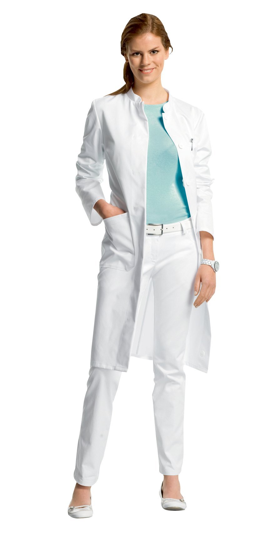neoLab 4-1274 Labormantel Damen, 100 Prozent BW, 1/1 Länge, Größe 44, Weiß