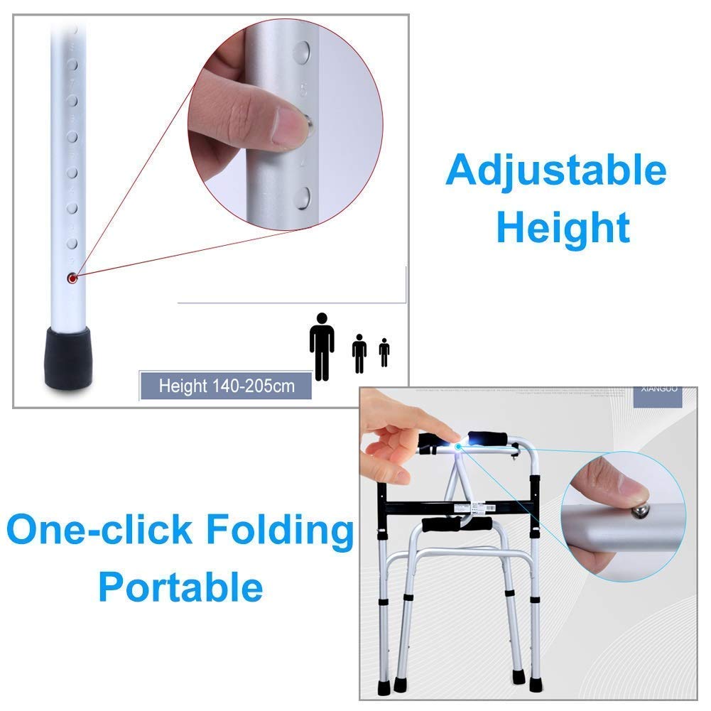 Andador para Personas Mayores, sin Ruedas, de Aluminio, portátil, Ajustable en Altura, Plegable, con Ruedas, para Personas Altas y Pesadas. ¡Es Muy Amable de tu Parte! Plateado.