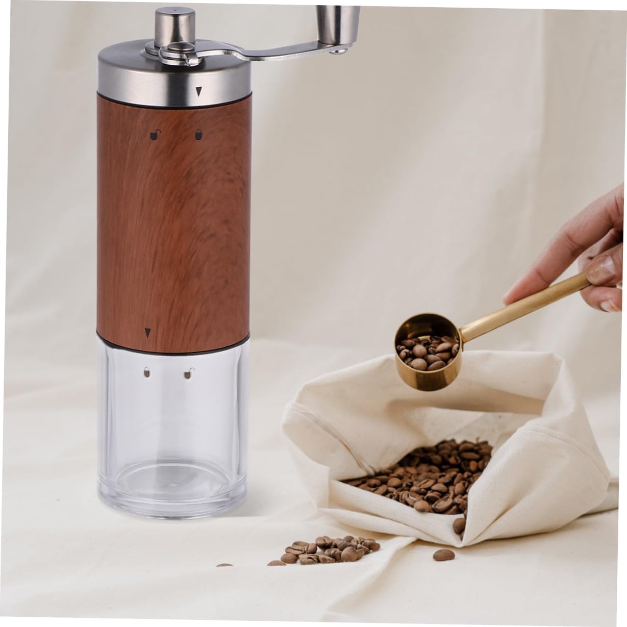Portable Manual Coffee Bean Grinder with Detachable Stainless Steel Crusher, Wood Grain Mini Household Grain and Nut Mill for Camping and Home Use