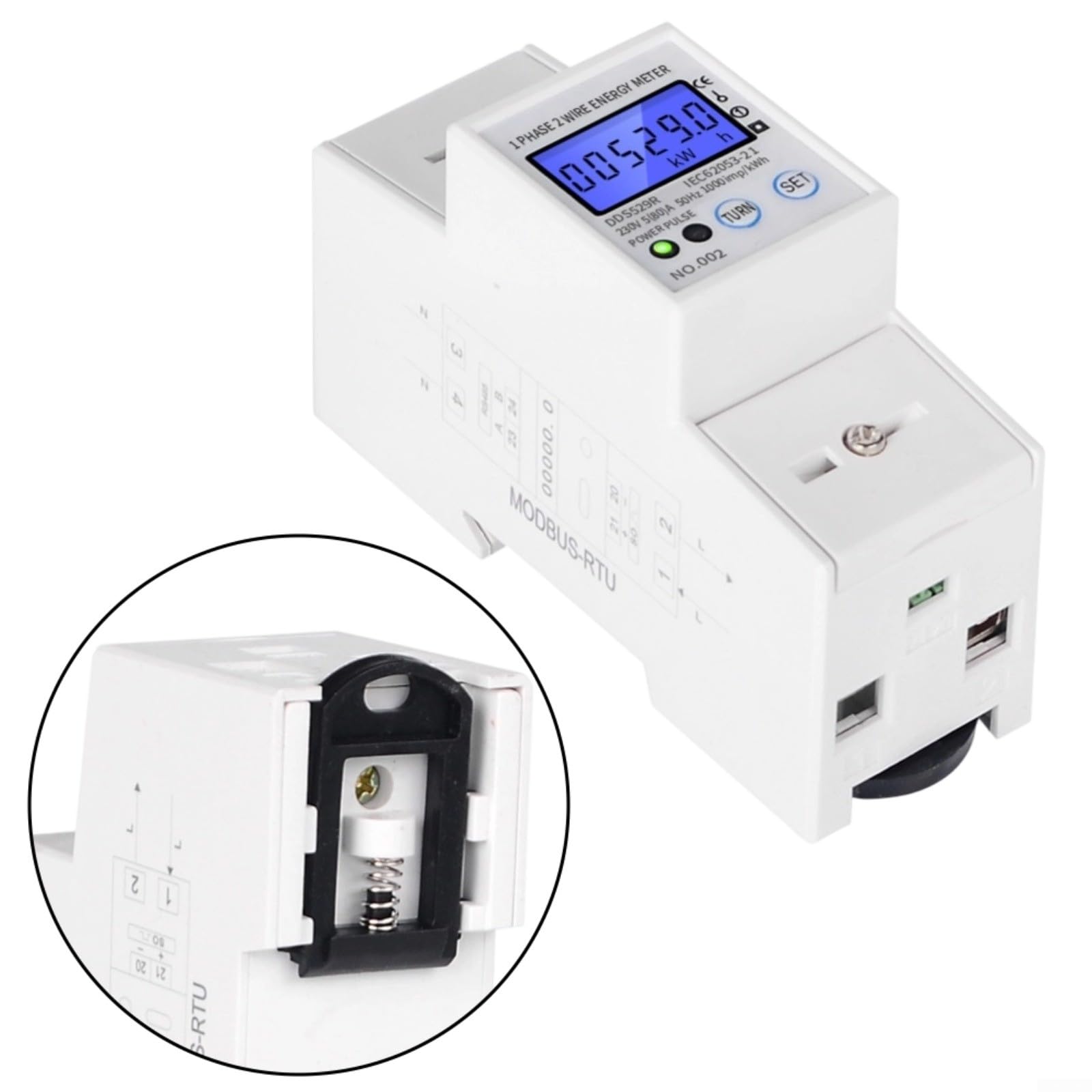 Contatore di energia elettronico 230V 5-80A con RS485, display LCD | Per montaggio su guida DIN