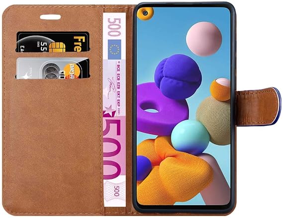 iCatchy For Samsung Galaxy A21s Case Leather Wallet Book Flip Folio Stand View Cover compatible with Samsung Galaxy A21s (6.5) Phone Case (Blue)