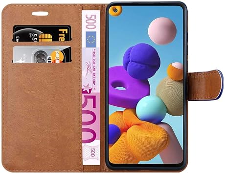 iCatchy For Samsung Galaxy A21s Case Leather Wallet Book Flip Folio Stand View Cover compatible with Samsung Galaxy A21s (6.5) Phone Case (Blue)