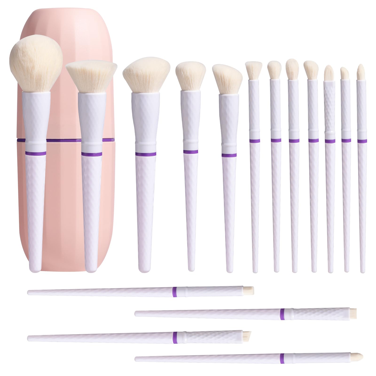 BS-MALLTravel Makeup Brushes – Professional and Durable 16-piece Se tDetachable Rotating Handles, Eco-Friendly Design, Comes with Storage Barrel(white Travel Case)