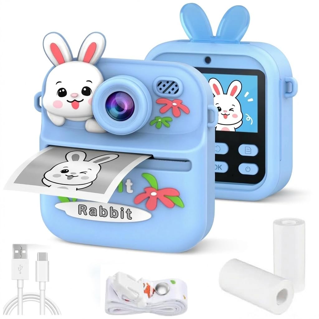 Cason Instant Camera for Kids with Print,1080P HD Instant Photo Camera with Dual Cameras,2 Print Rolls,Fun Filters for Creativity for 5-15 Years Kids Upto 32GB Memory (Blue (Rabbit))-image-23