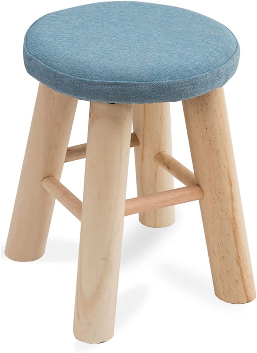 Pouf rond en coton et lin déhoussable avec pieds en bois stable