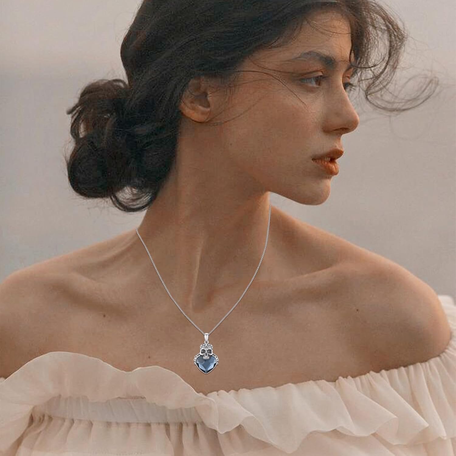 Skull Necklace 925 Sterling Silver Gothic Skull Pendant Necklace Gothic Jewelry Halloween Jewelry Gifts for Women Men - Image 3