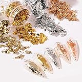 Nail Foil Flakes 4 Bottles Gold Foil Flakes Metallic Gold Foil Set for Nails, Resin, Epoxy, Makeup, Jewelry, Candle Molds