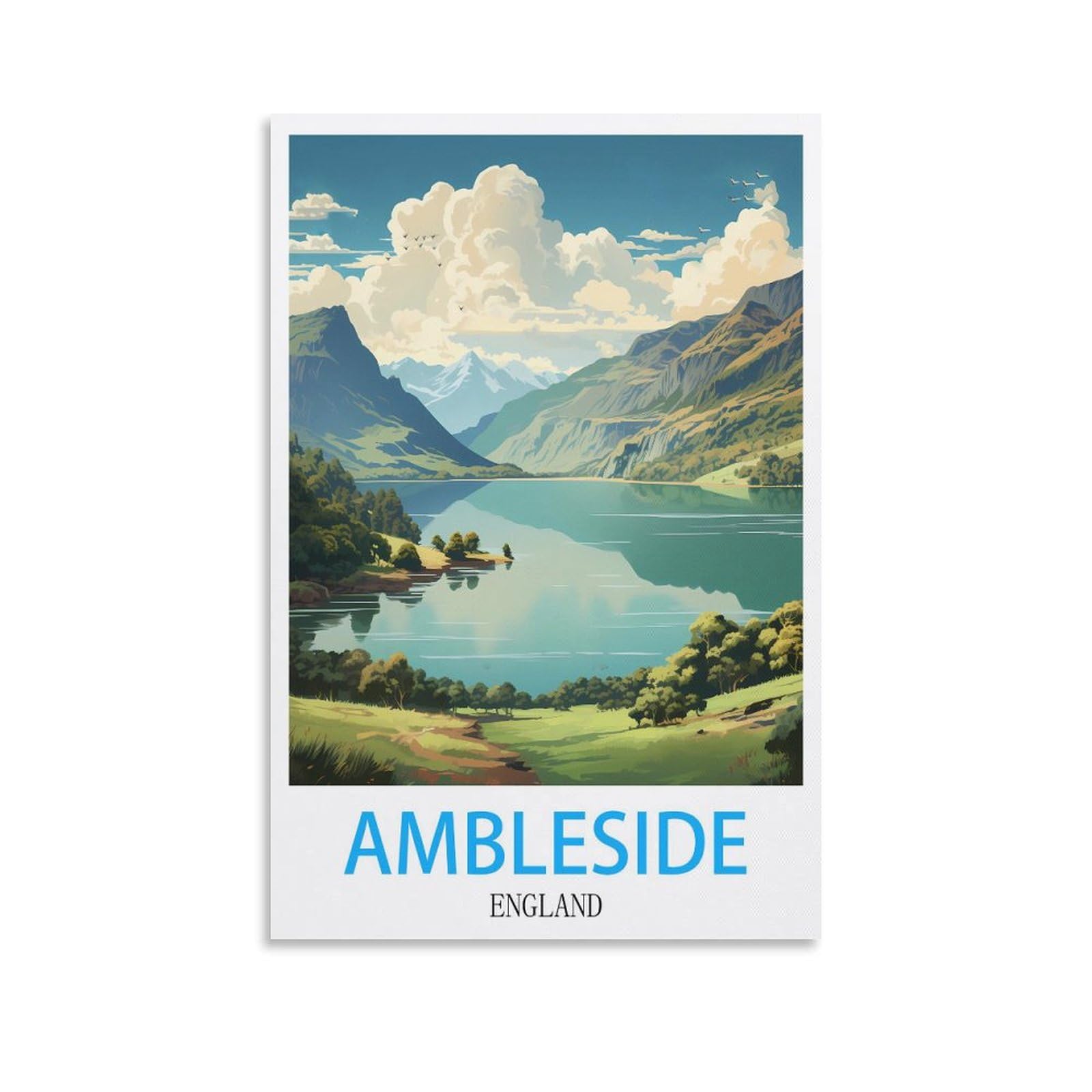 JYICUNCHO Ambleside England Vintage Travel Poster 08x12inch(20x30cm) Canvas Prints Wall Art Paintings Pictures for Living Room Bedroom Wall Decor