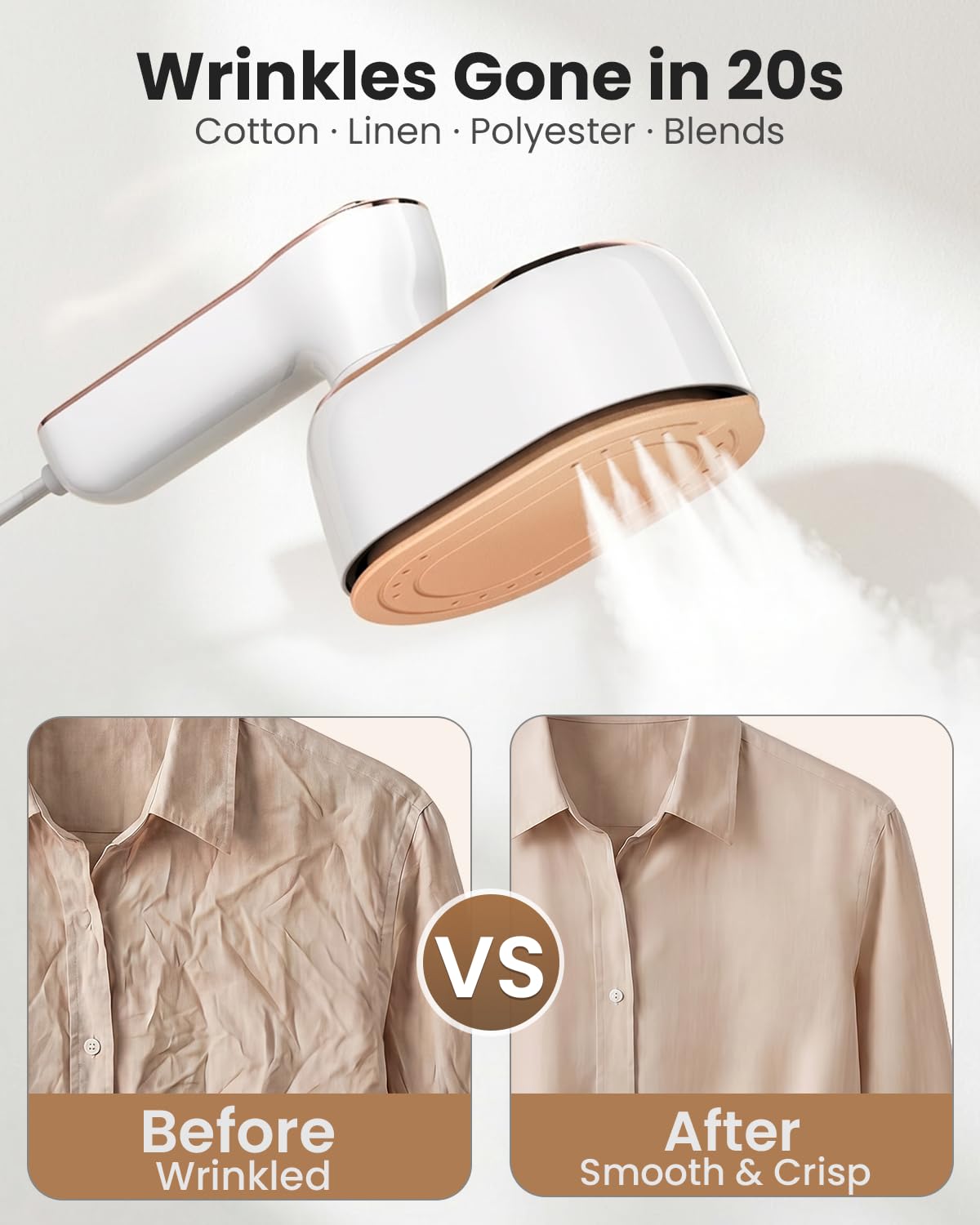 Steamer for Clothes, Handheld Portable Iron Steamer, 2-in-1 Dry & Steam, 180° Rotatable Handle, 20s Fast Heat-Up view 8