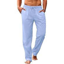 Makkrom Mens Casual Pants Drawstring Elastic Waist Lightweight Linen Pants Loose Fit Summer Beach Yoga Trousers