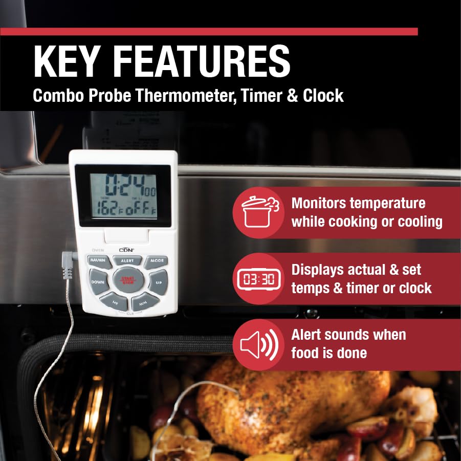CDN thermometer unit showing its fold-out stand on a countertop
