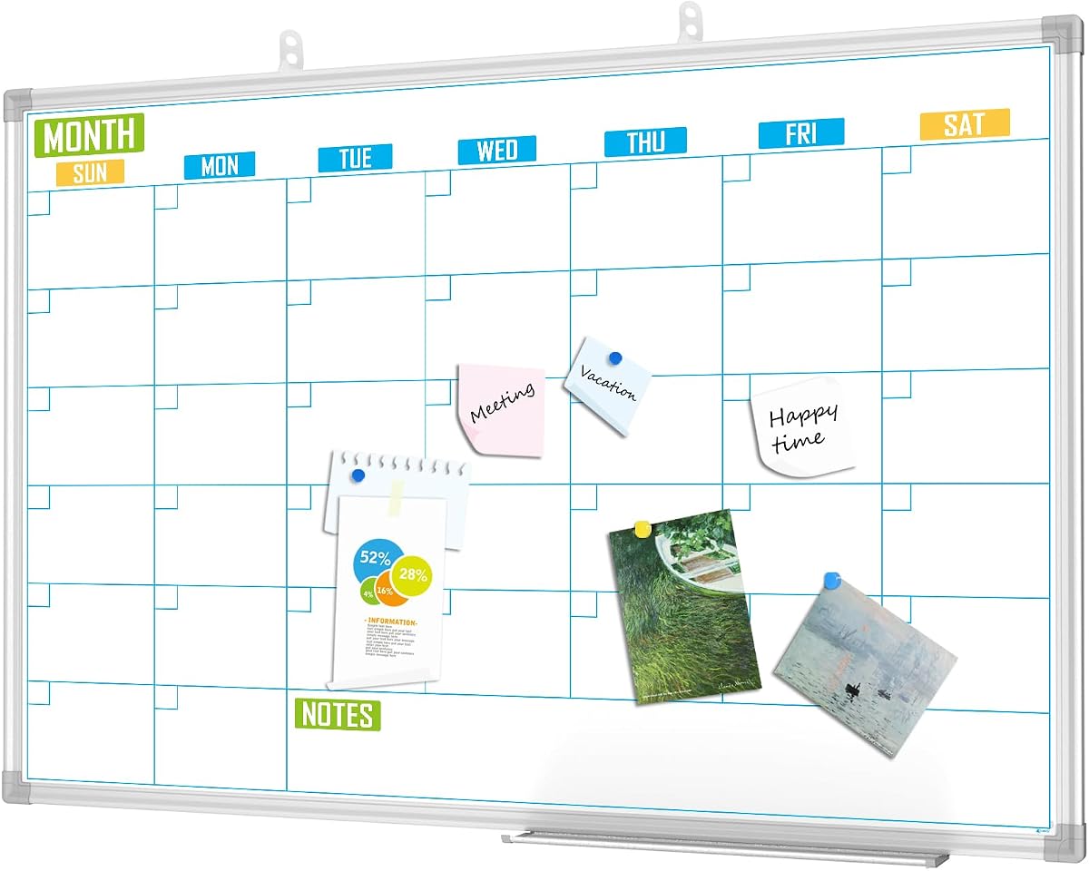 Lockways Dry Erase 36x24 Inch Calendar Whiteboard, Monthly Calendar | Whiteboard- Aluminum Framed Wall Mounted Planner