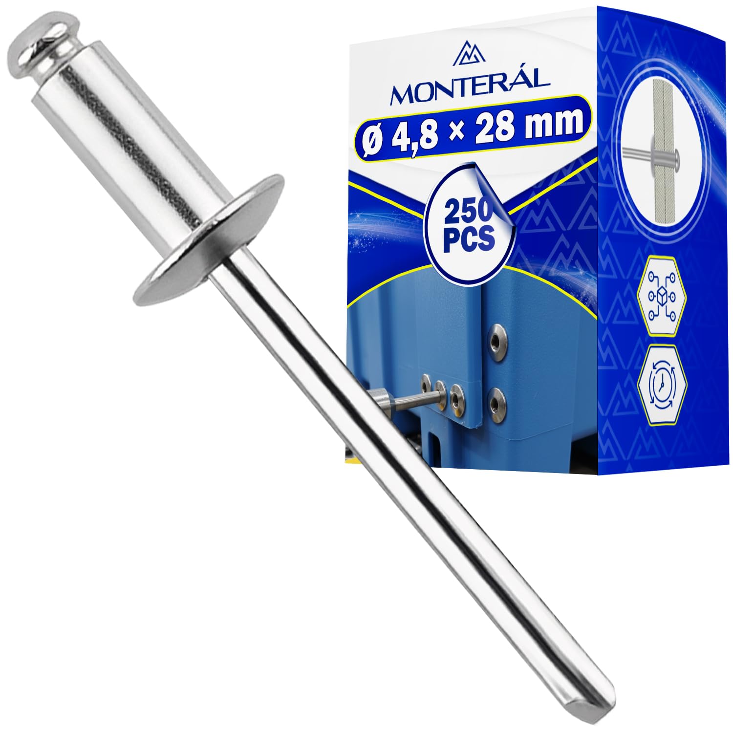 Lot de 250 Pièces Rivet Pop Ø 4,8x28 mm - Trou pour Montage des Rivets Pop Ø 5 mm Plage de Serrage 23,5-25,5 mm - les Rivets sont Fabriqués en Aluminium et en Acier - MONTERAL