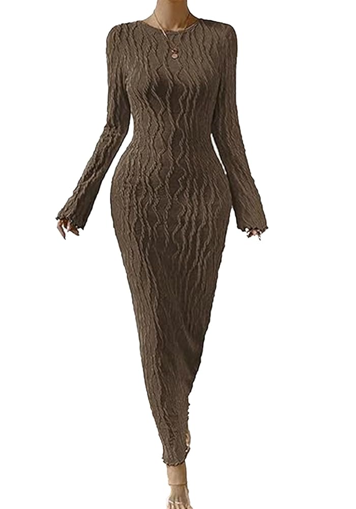 Women Fall Long Sleeve Maxi Knit Dress Elegant Crew Neck Bell Women Fall Long Sleeve Maxi Knit Dress Elegant Crew Neck Bell