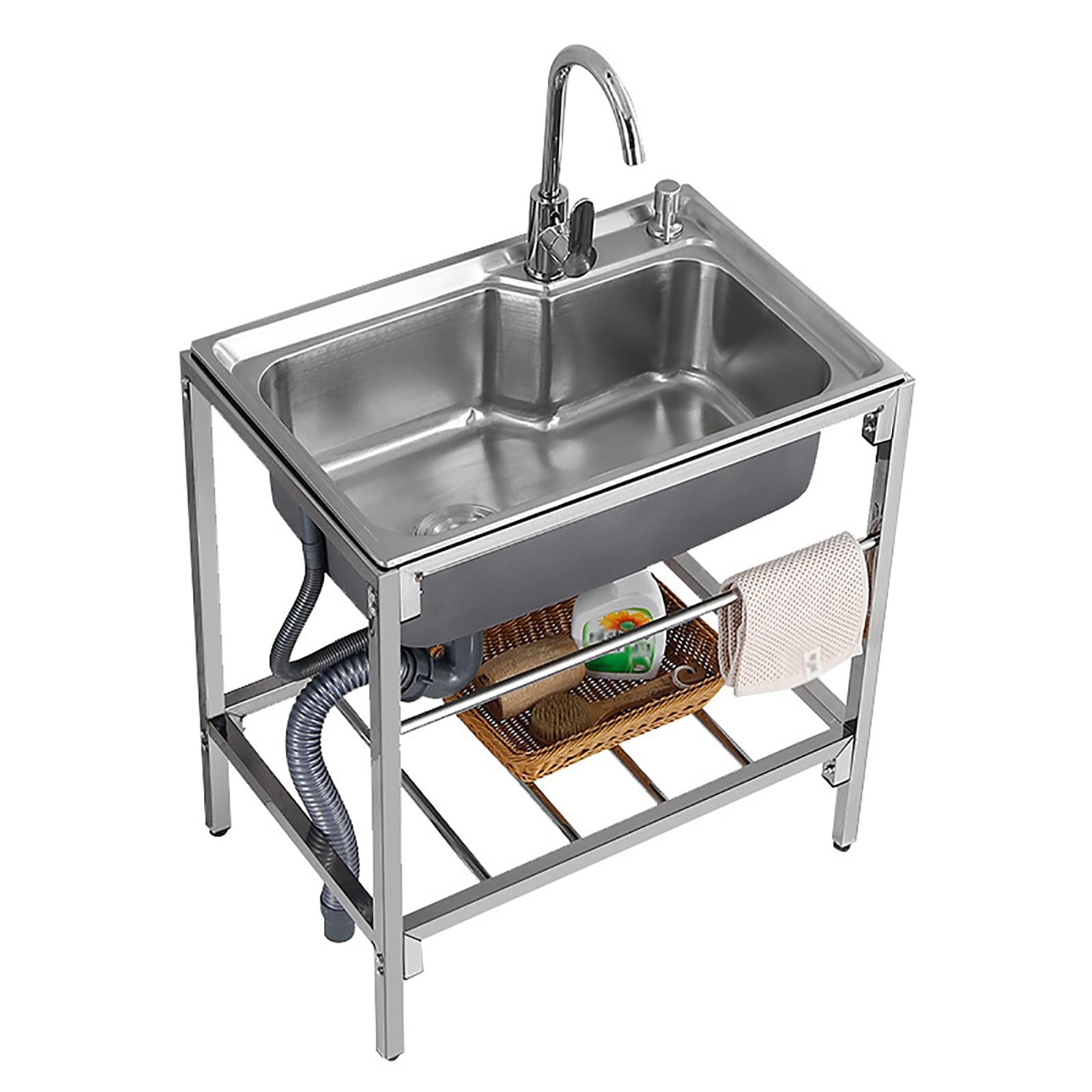 HCZKIUJY Kitchen Utility Sink,?Commercial Grade Freestanding Sink-72x45x85cm Stainless Steel Wash Basin for Workshop/Laundry Room,Includes Drainage Basket