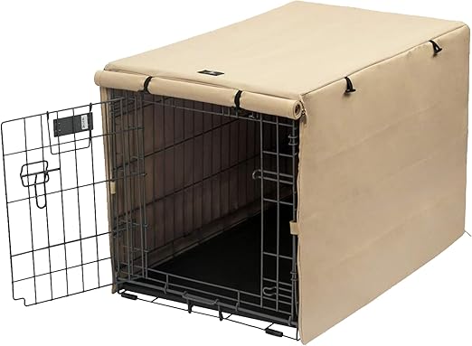 X-ZONE PET Double Door Dog Crate Cover - Polyester Pet Kennel Cover (Fits 24 30 36 42 48 inches Wire Crate) (36Inch, Tan)