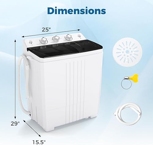 Miniatura 4 de COSTWAY Lavadora portátil, doble tina de 20 libras de capacidad, lavadora de lavandería de 12 libras y giratorio de 8 libras con bomba de drenaje,