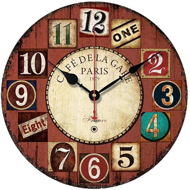Horloge murale de café en bois 25,4-35 cm pour restaurant et chambre
