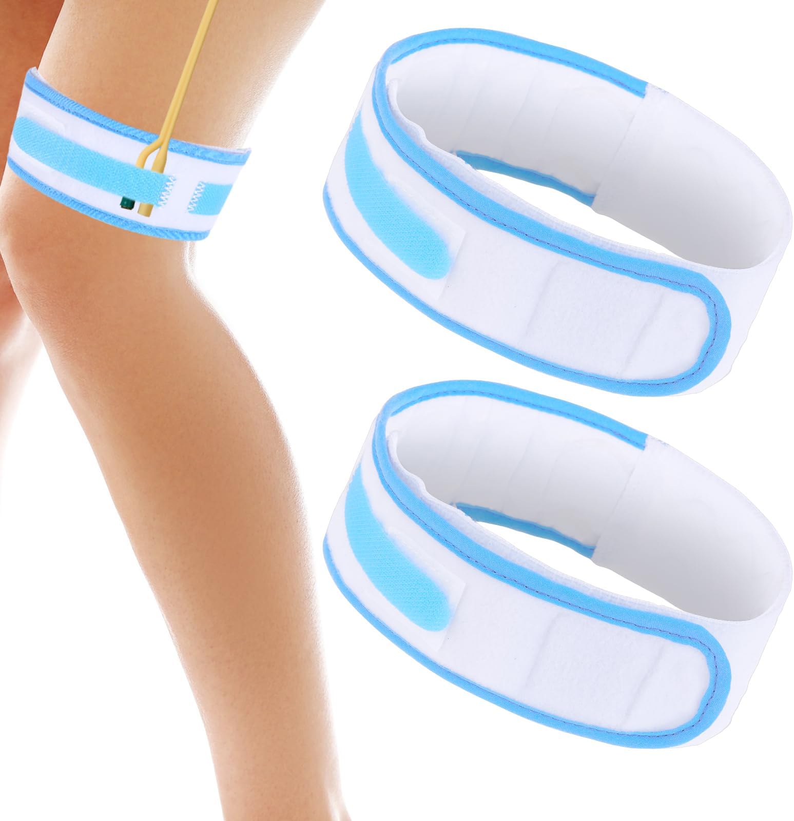 Aiyorse 2 Pcs Catheter Holder, Catheter Leg Band Straps Anti Slip Urinary Catheter Bag Holder Elastic Foley Catheter Stabilization Device for Men Women (Blue+White)