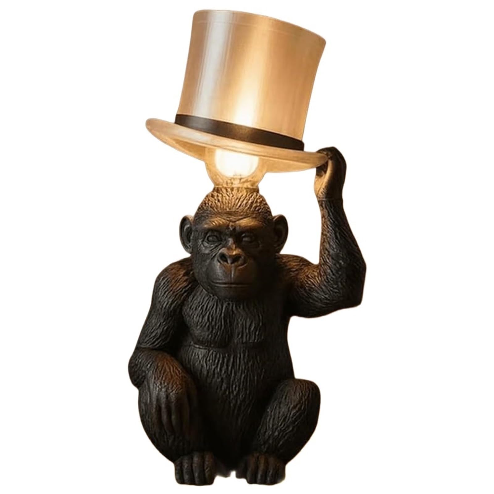 ANQKYO Monkey Desk Lamp with Hat Monkey Table Lamp with Top Hat, Sculptural Animal Desk, Funny Novelty Holding Light Accent Lamps(Black)