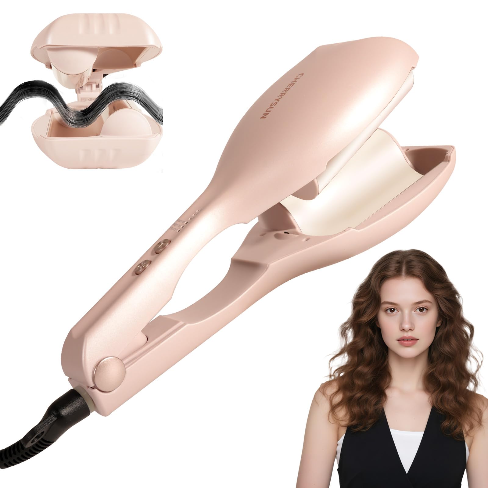 Hair Crimper Waver, 1.45" Dual Barrel S Waver for Beach Waves, Ceramic Curling Iron, Effortless Hair Waving Tool for Women