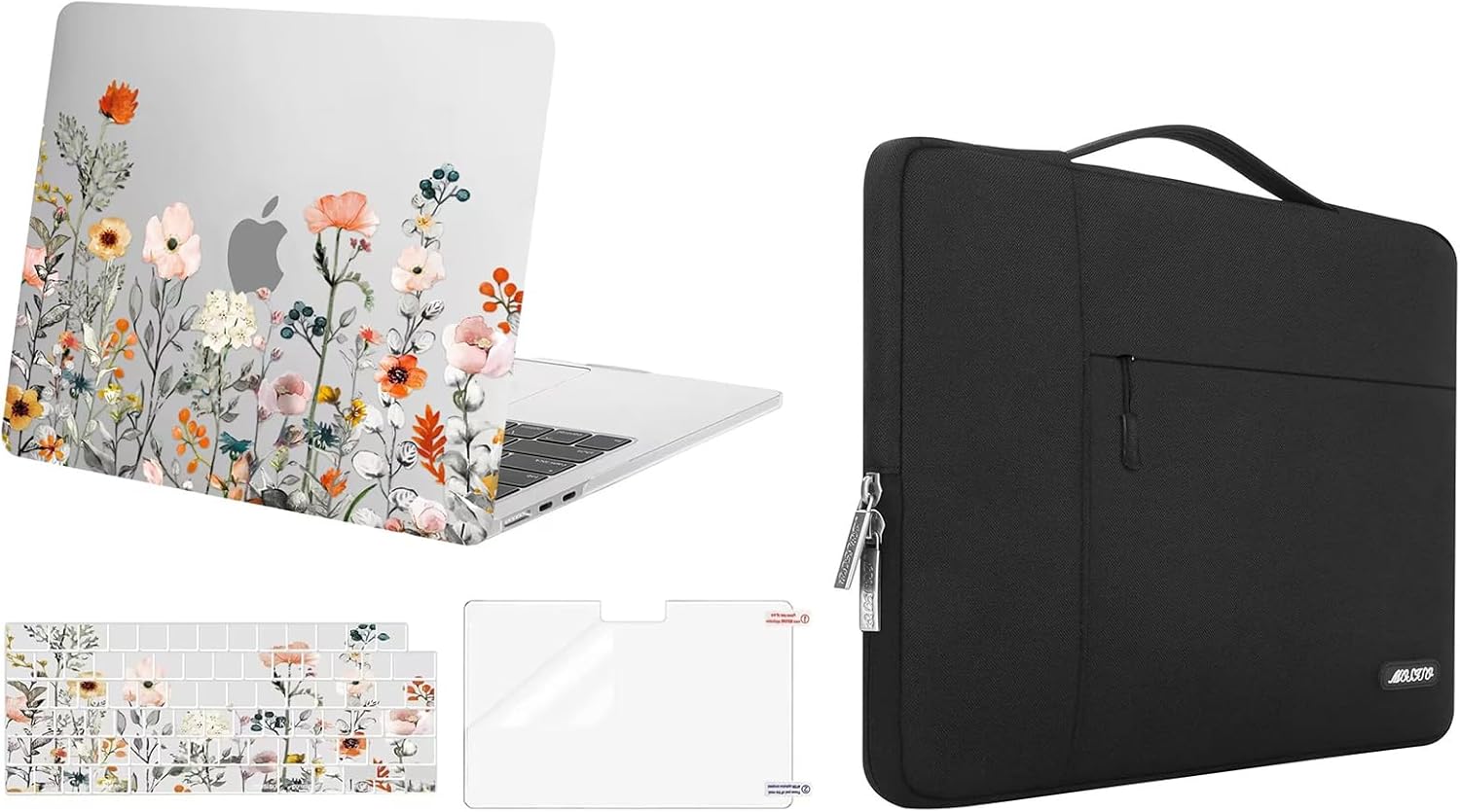 MOSISO Compatible with MacBook Air 13 inch Case 2024-2022 M3 A3113 M2 A2681,Plastic Garden Flowers Hard Case&Keyboard Cover&Screen Film Compatible with MacBook Air 13.6 inch Case&Bag,Transparent&Black