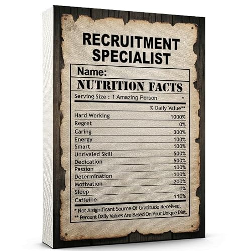 Custom Recruitment Specialist Nutrition Facts Canvas, Vintage Rustic Style Recruitment Specialist– Personalized Funny Office Decor, Poster Aesthetic, Ideal Gift, Ready to Hang
