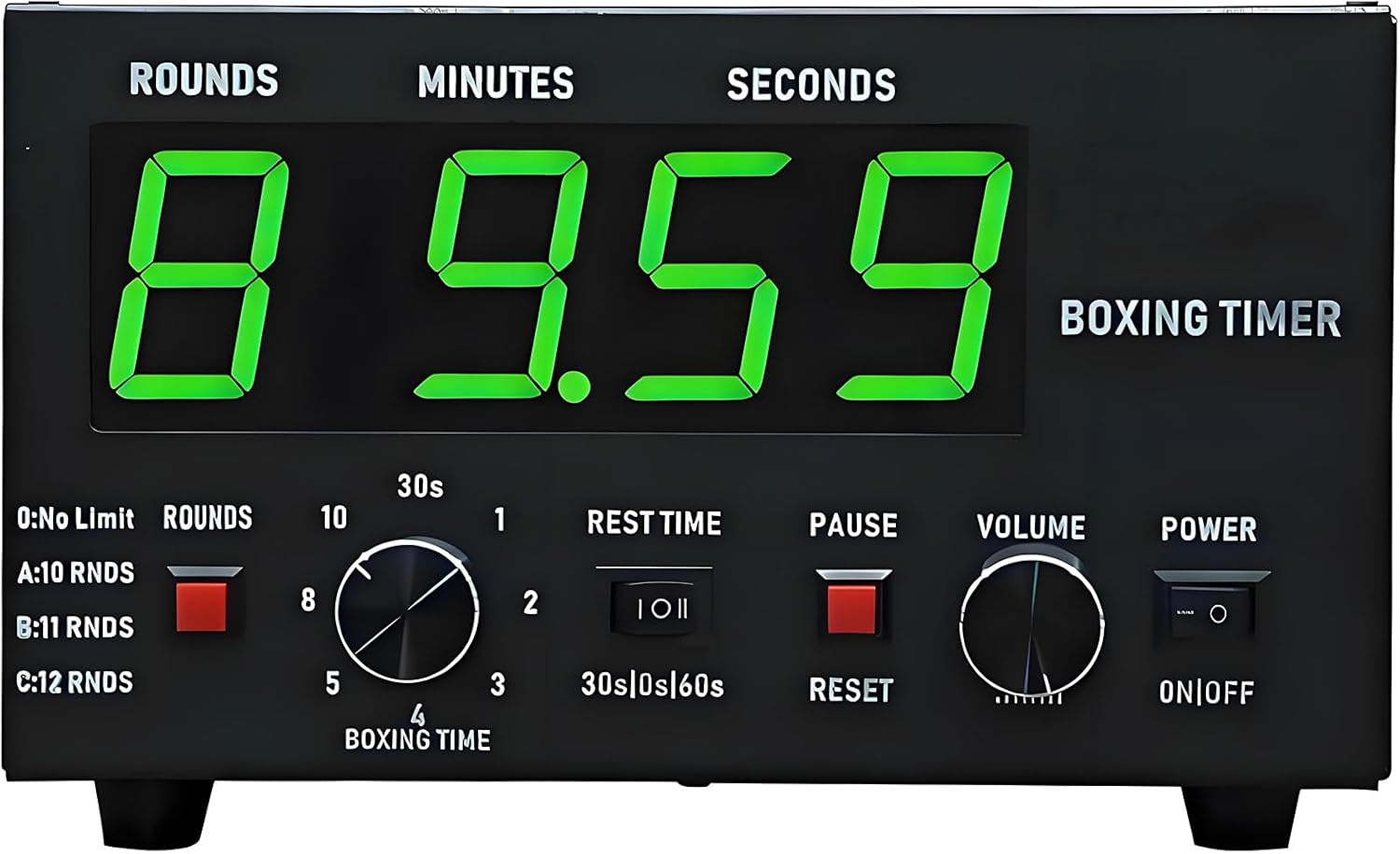 Classic Boxing Interval Timer Professional Gym Interval Timer with LED Display Portable Boxing Timer with Adjustable Sound & Stopwatch Selectable Training Time & Cycle Repetitions Green