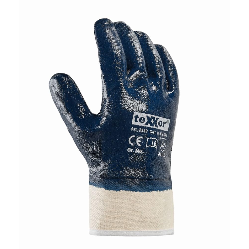 texxor 288 Stück Nitril-Handschuhe 2339, Stulpe, natur-dunkelblau, 8/M, Karton, Nitrilhandschuhe, Arbeitshandschuhe, Strickgewebehandschuhe