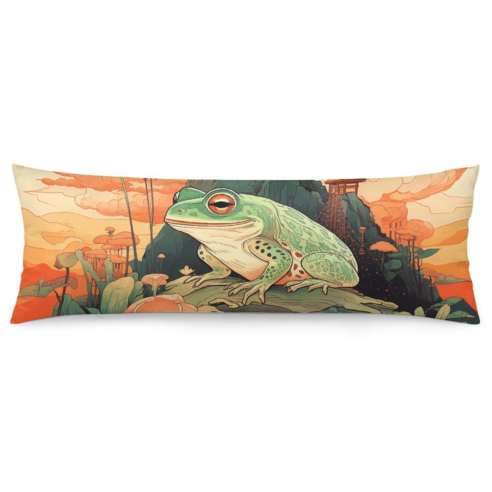 2 Pack Pillow Cases for Hair and Skin, Soft Breathable Pillow Case Covers with Hidden Zipper, Frog on Mountain Pillowcase 20"x54" Pillow Covers for Sleeping Gift