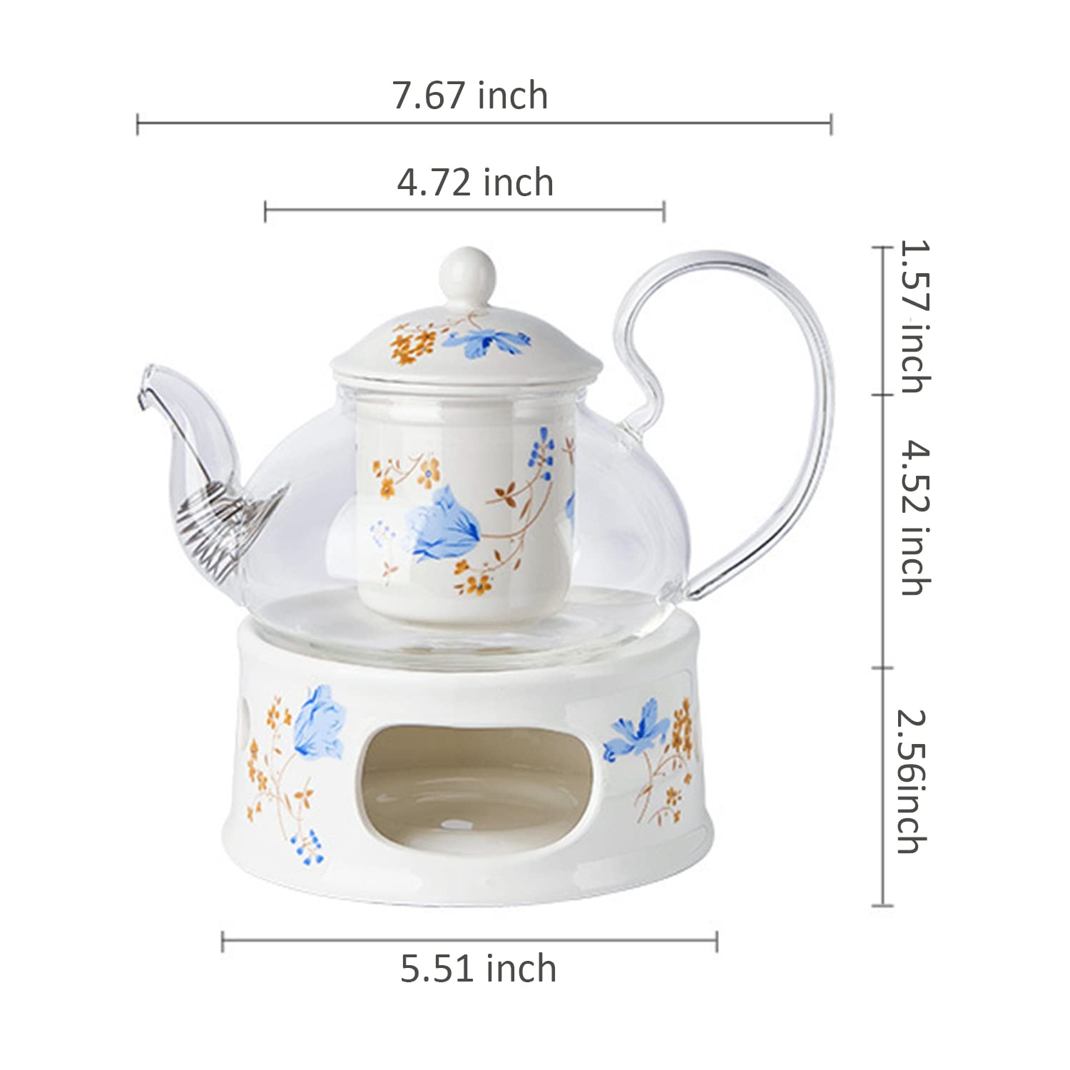 Glas-Teekannen-Stövchen-Set, 670 ml, Glas-Teekanne mit herausnehmbarem Tee-Ei und Kerzenhalter, Wärmer-Heizsockel, Elegantes Teekannen-Geschenkset, sicherer Wasserkocher für den Herd, Stil 1-7,67 x
