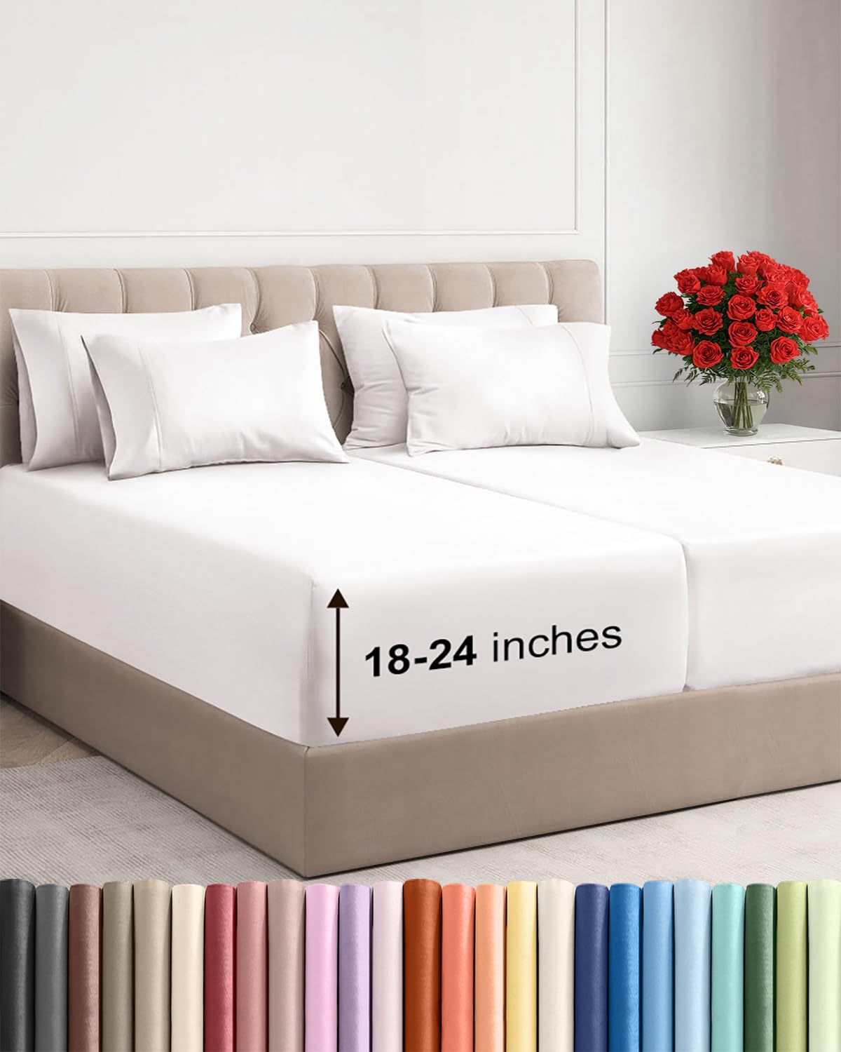 CGK Extra Deep Split King Sheet Set - 7pc Cooling Sheets - Antique White
