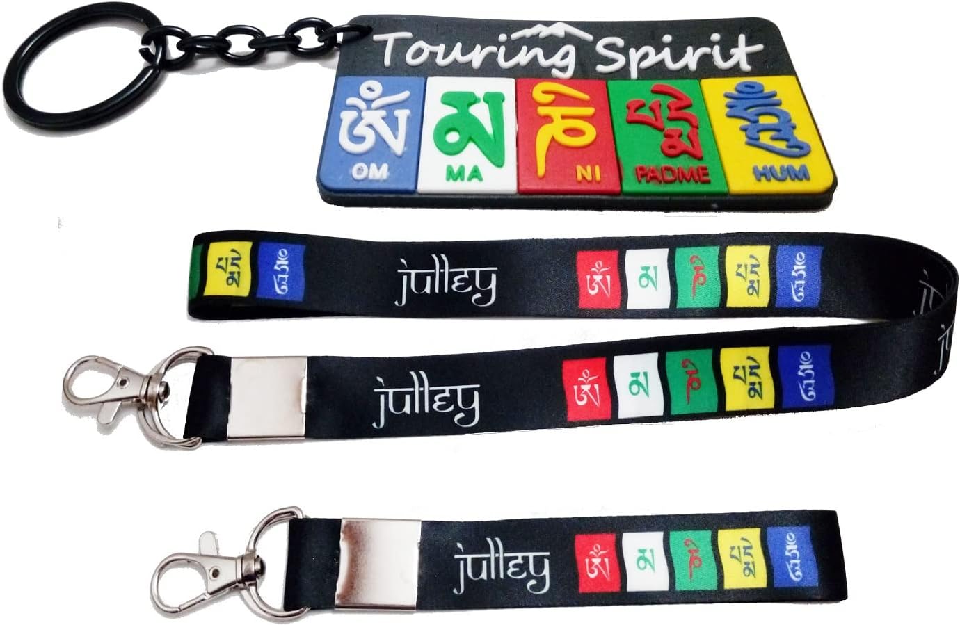 KD COLLECTIONSKD COLLECTIONS Tibetan Ladakh Prayer Words Logo Lanyard Keychain Tag ID Card Badge Holder Fabric & PVC Rubber Hook Keychain Combo - Multicolor (E)
