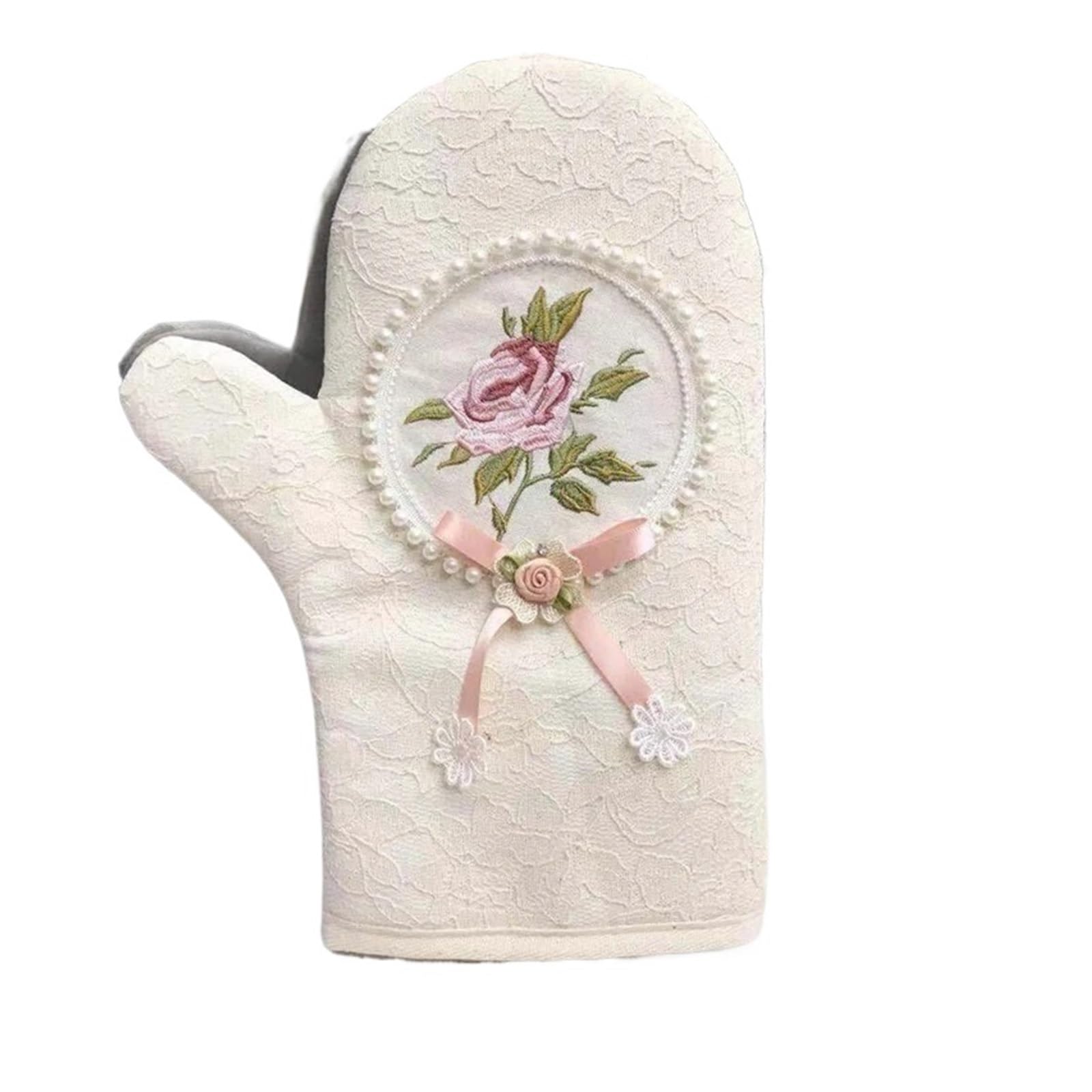 Moufles de four rétro en dentelle, gants rembourrés isolants
