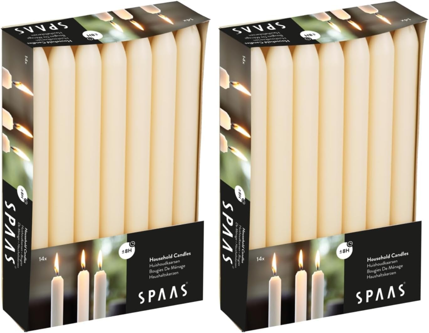 Spaas 14 Tapered Dinner Candles 21/220 mm, ± 8 Hours, Unscented, Ivory (Pack of 2)