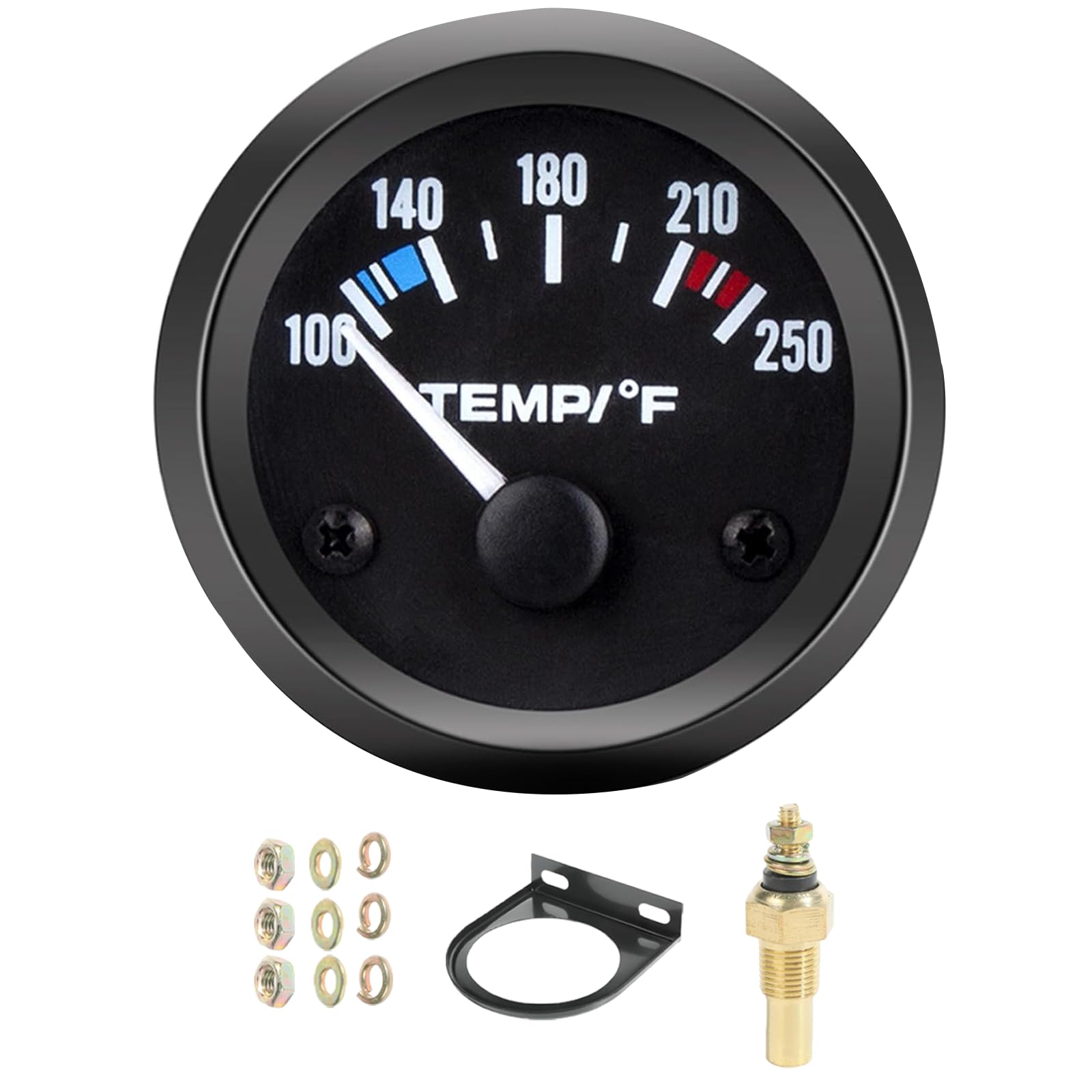 Universal 2" 52mm Water Temp Gauge Automotive, 100-250℉ Water Temperature Gauge with LED Backlight, DC 12V Water Temp Thermometer Meter Kit with Sensor for Car Boat Marine Truck Motorcycle