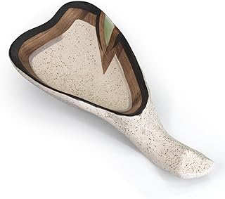 Large Ceramic Spoon Rest for Stove Top, Oyster Shell-Shaped with Handle Stable Glaze Sauce Tray Porcelain Utensil Spoon Holder for Kitchen Counter Dining Table Decor Easy Clean (Beige)