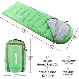 3-4 Season Sleeping Bag for Adults & Kids, Lightweight Warm Cold Weather Camping Bag with Waterproof Compression Sack - Portable for Hiking, Backpacking, Traveling & Outdoor Adventures (Green)