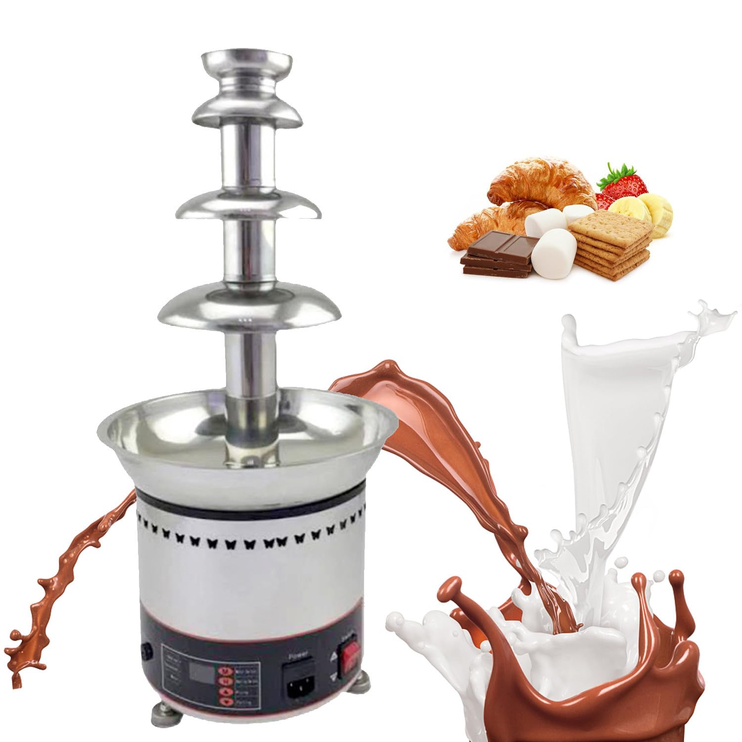 ASerZenith Commercial Electric Chocolate Fondue Fountain Machine, Large Stainless Steel Melting Pot For Hot Chocolate, Ideal For Wedding Party Birthday Events,4Tier