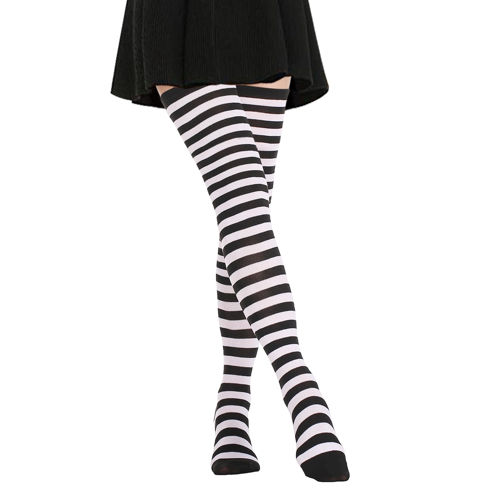 DRESHOW Women Extra Long Thigh High Socks Thin Stripes Tube Tights Over Knee Socks Casual High Boot Stockings