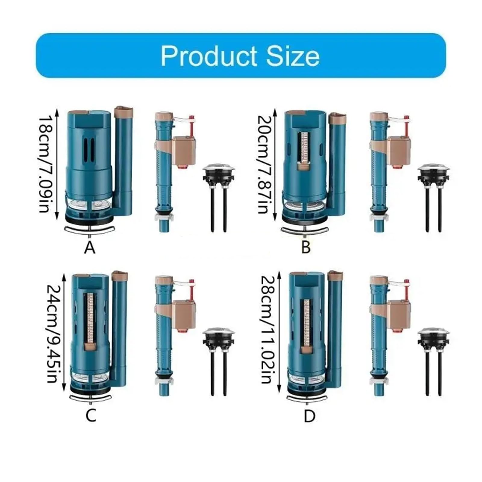 Fluxómetro manual para inodoro Válvulas De Entrada Drenaje Inodoro Juego Botón Descarga Dividido Accesorios For Tanque Agua(24cm)
