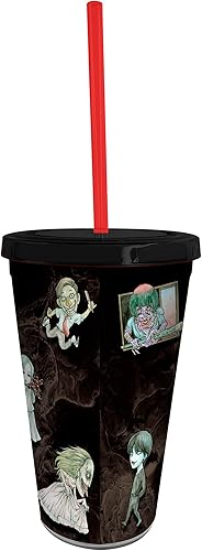 ABYstyle Junji Ito Chibi - Vaso de plástico acrílico de 16 onzas con popote reutilizable y tapa a prueba de fugas sin BPA con Tomie Souichi Fuchi