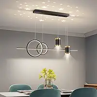 Lustre de Mesa de Jantar LED – Luz Pendente Linear Regulável com Projeção de Estrela, 85V-220V(Preto)