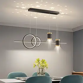 Lustre de Mesa de Jantar LED – Luz Pendente Linear Regulável com Projeção de Estrela, 85V-220V(Preto)