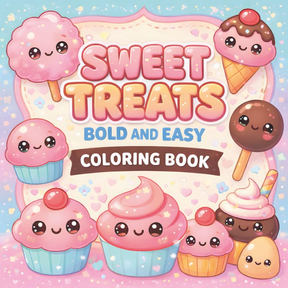 Sweet Treats coloring book: Bold & Easy Kawaii Dessert Coloring Pages for Kids, Teens, and Adults Who Love Cute & Simple Designs