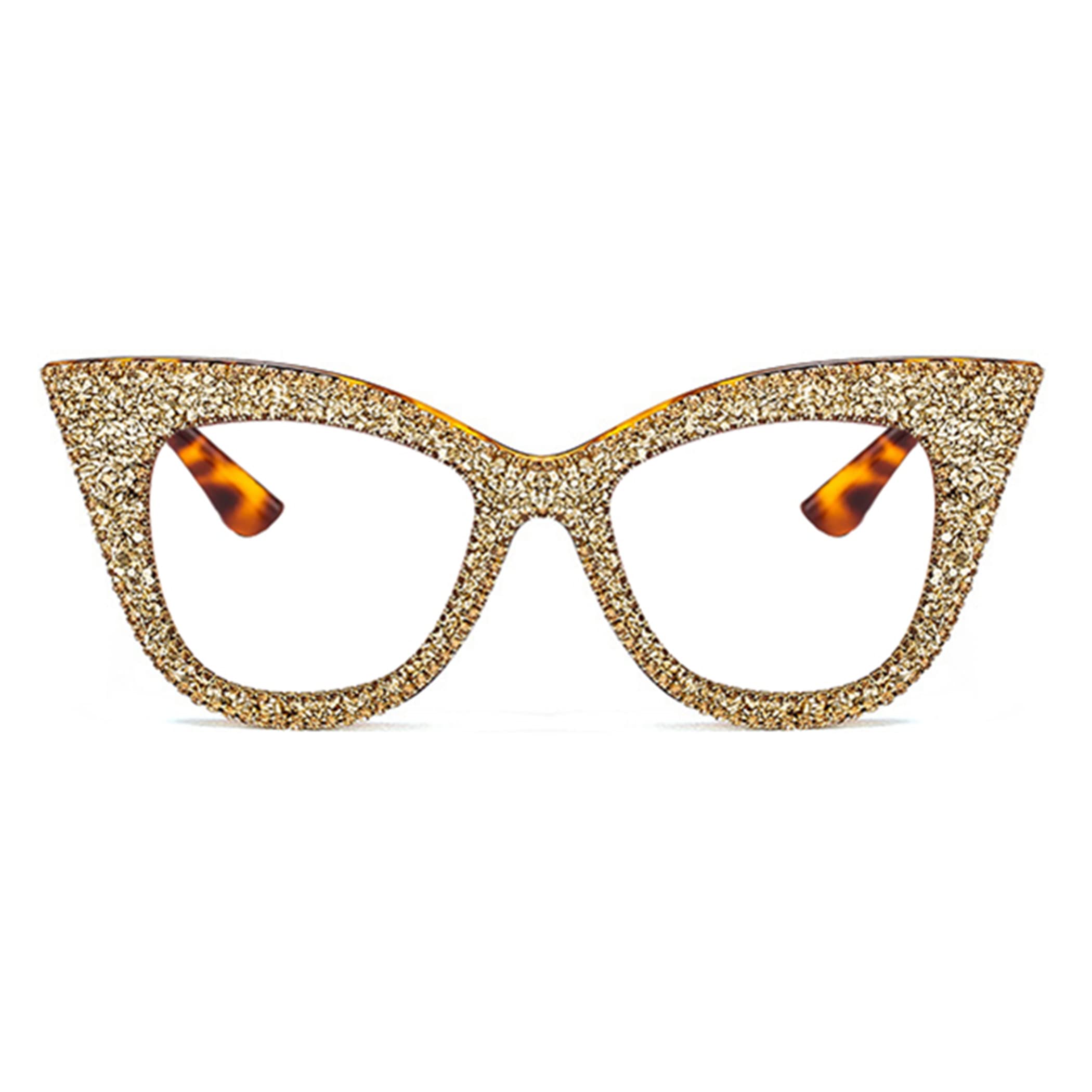 bullabulling Cateye Rhinestone Bling Reading Glasses for Women Blue Light Blocking Diamond Ladies Eyewear (leopard, 3, multiplier_x)