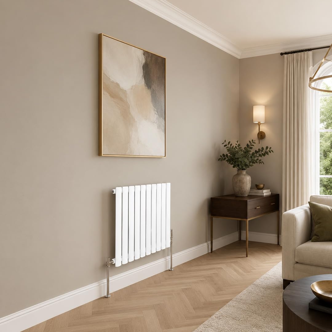 Built Right Oval Designer Radiator, Central Heating Radiator, Horizontal & Vertical Single or Double Panel Oval Tube Radiator, White or Anthracite, Multiple Sizes (White, 600 x 600 - Single)
