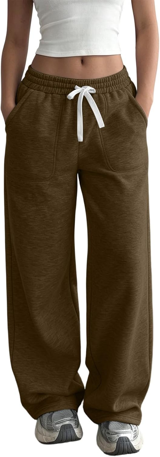 Women's Straight Leg Sweatpants Drawstring Elastic Waist Yoga Pants Fleece Casual Loose Lounge Fall Winter Trousers