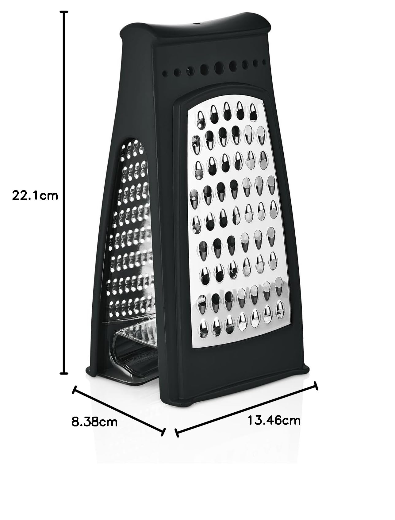 Rallador de queso con contenedor, rallador de acero inoxidable con ralladores extraíbles de 2 lados para triturar fino y grueso, ideal para queso, verduras, ajo y jengibre, rallador negro y caja